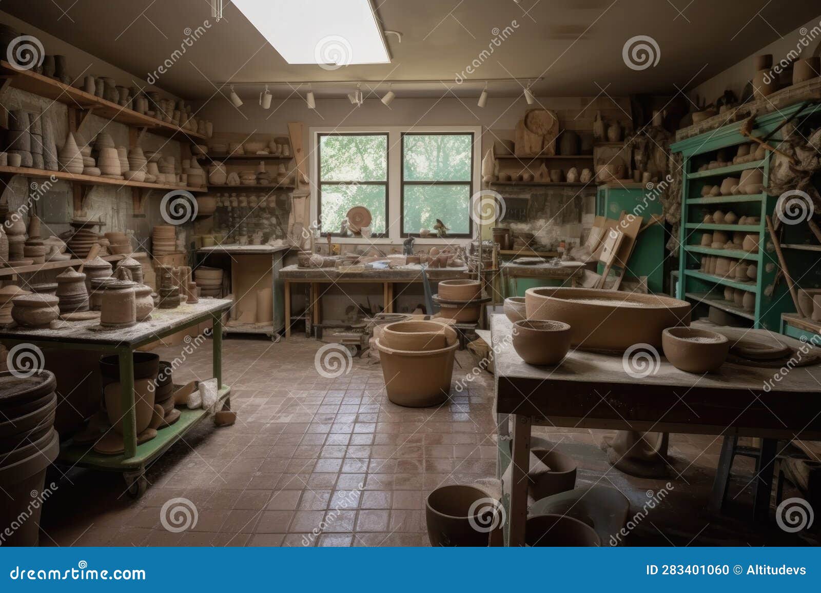 Pottery Studio, with Wheels and Kilns in Use by Artists Creating Unique