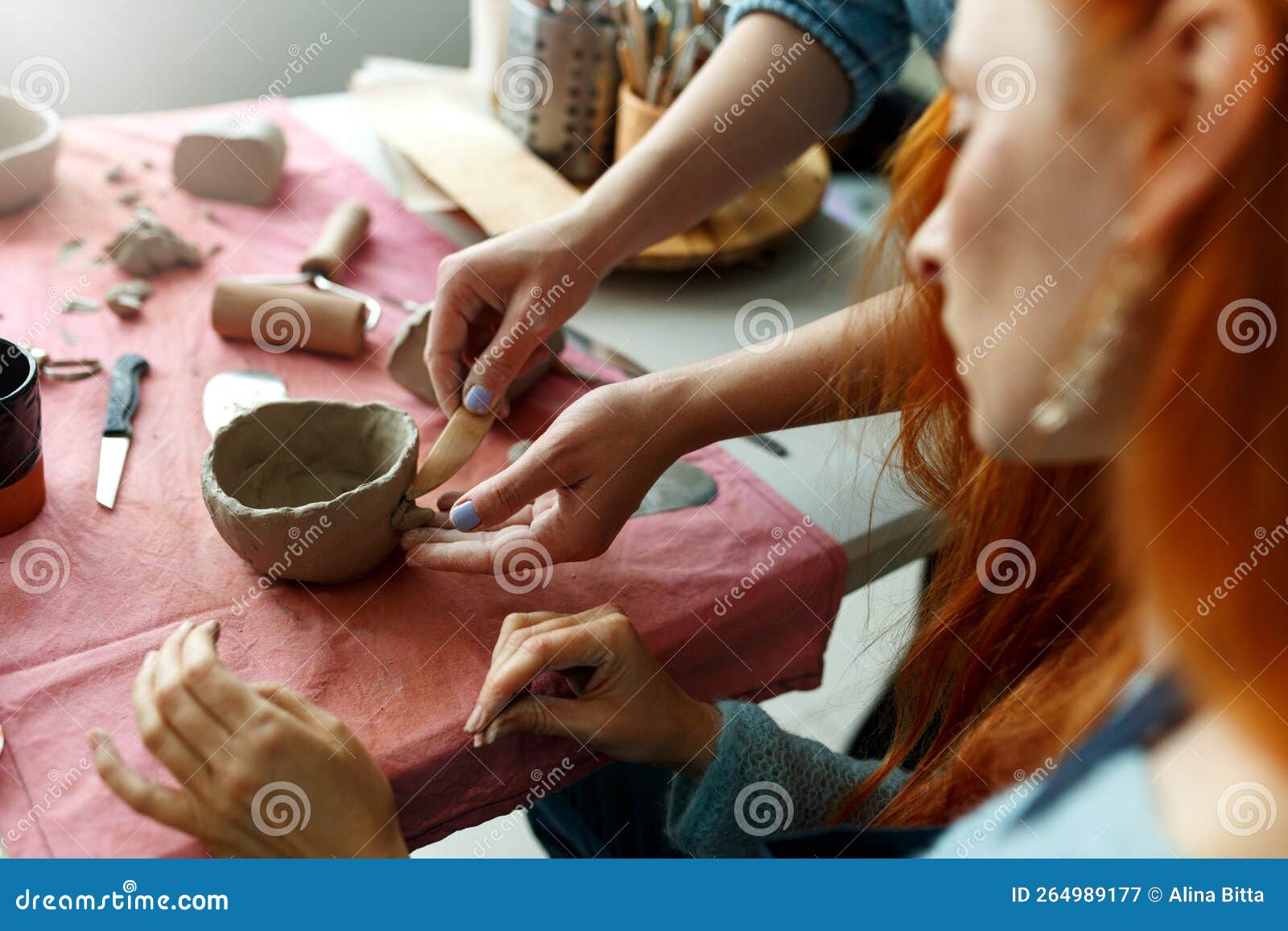 Pottery Class. a Pottery Crafts Dish from a Raw Clay Stock