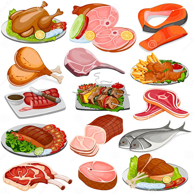 Poultry and Meat Product Food Collection Stock Vector - Illustration of ...