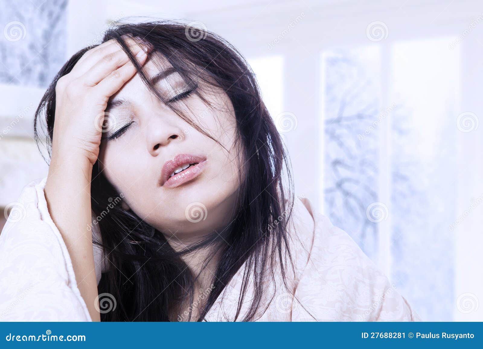 Pounding Headache with Fever at Home Stock Image Image of chill
