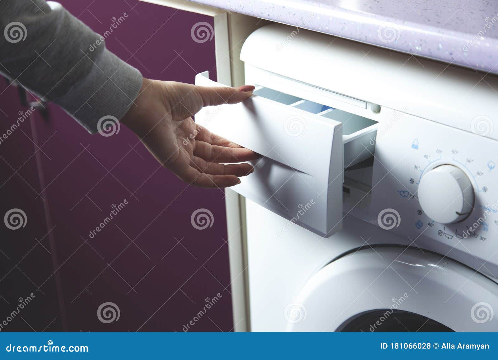 Pour Powder into the Washing Machine Stock Photo Image of clean
