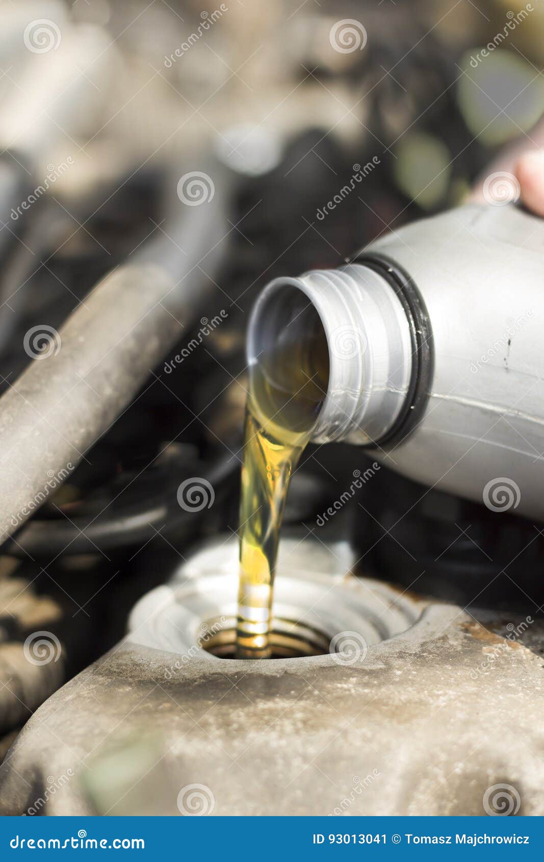 Poured Engine Oil To the Car Engine. Stock Image Image of mechanic