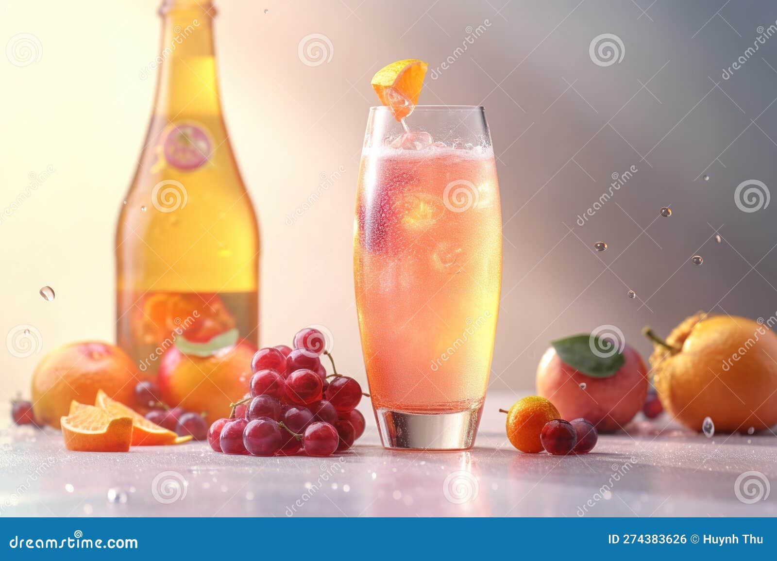 poured sparkling juice like orange, apple, grapes vitamin fruits, product shot ai generated
