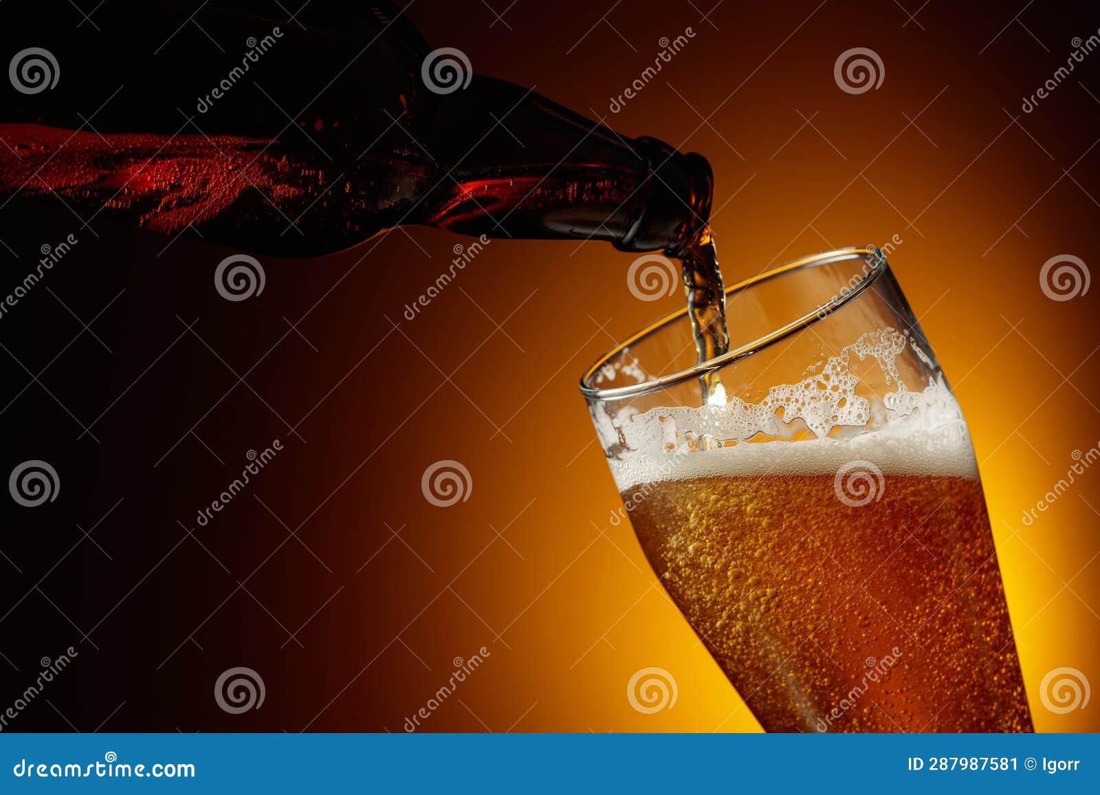 Pouring Beer from a Bottle into a Glass Stock Image Image of party