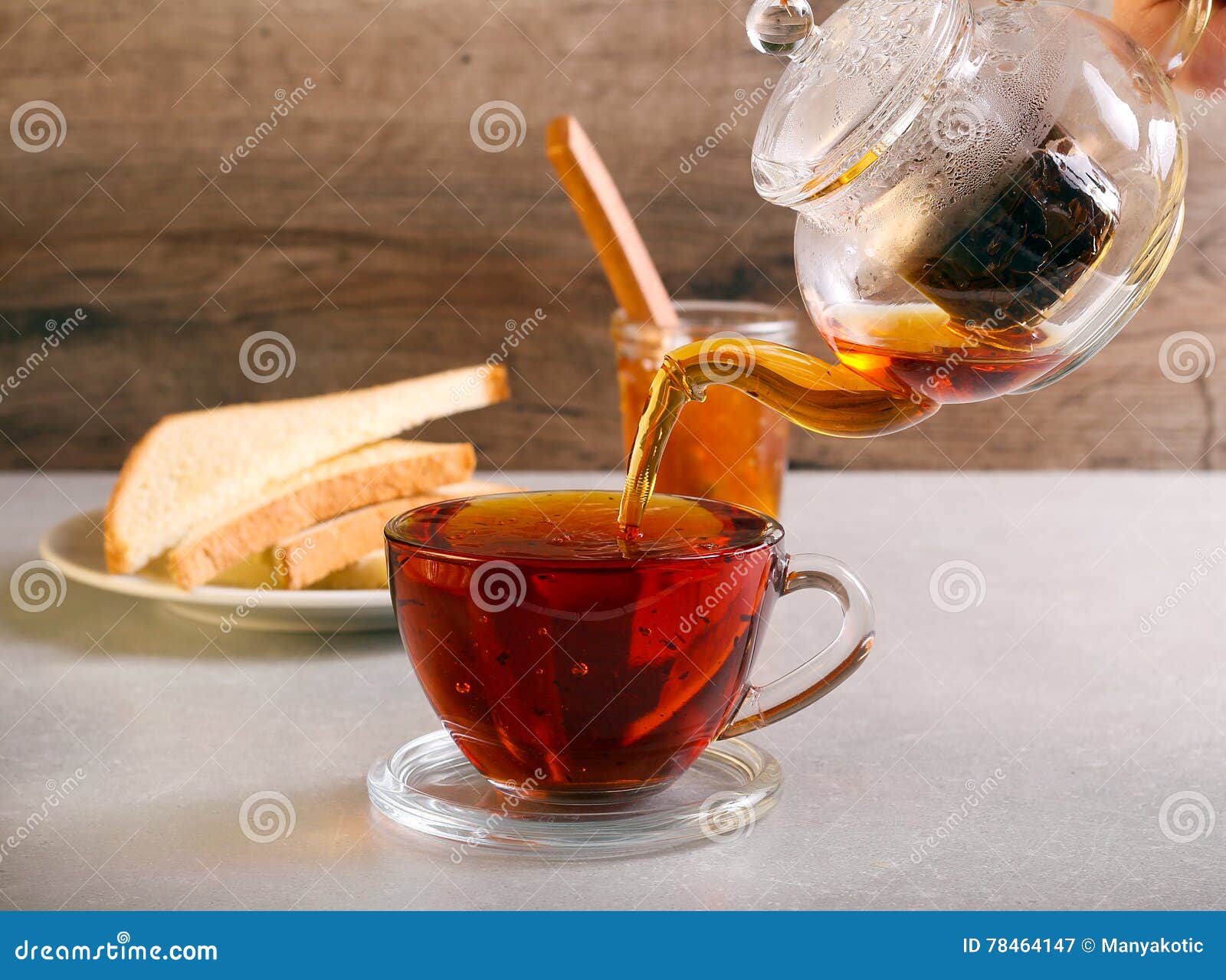 Pouring Black Tea in To Transparent Glass Stock Image Image of