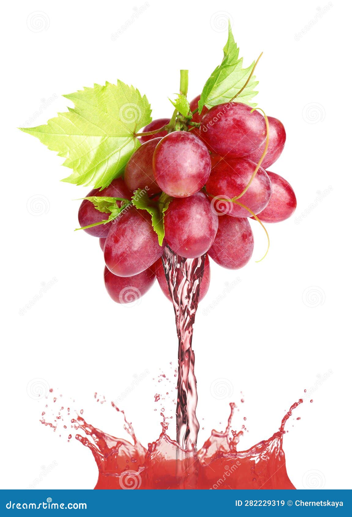 Pouring Freshly Squeezed Juice from Grape on White Background Stock