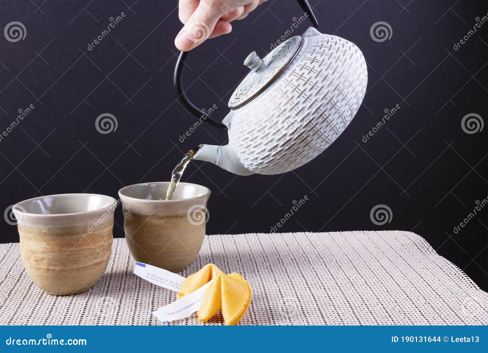 Pouring Green Tea and Serving Fortune Cookies Stock Photo Image of