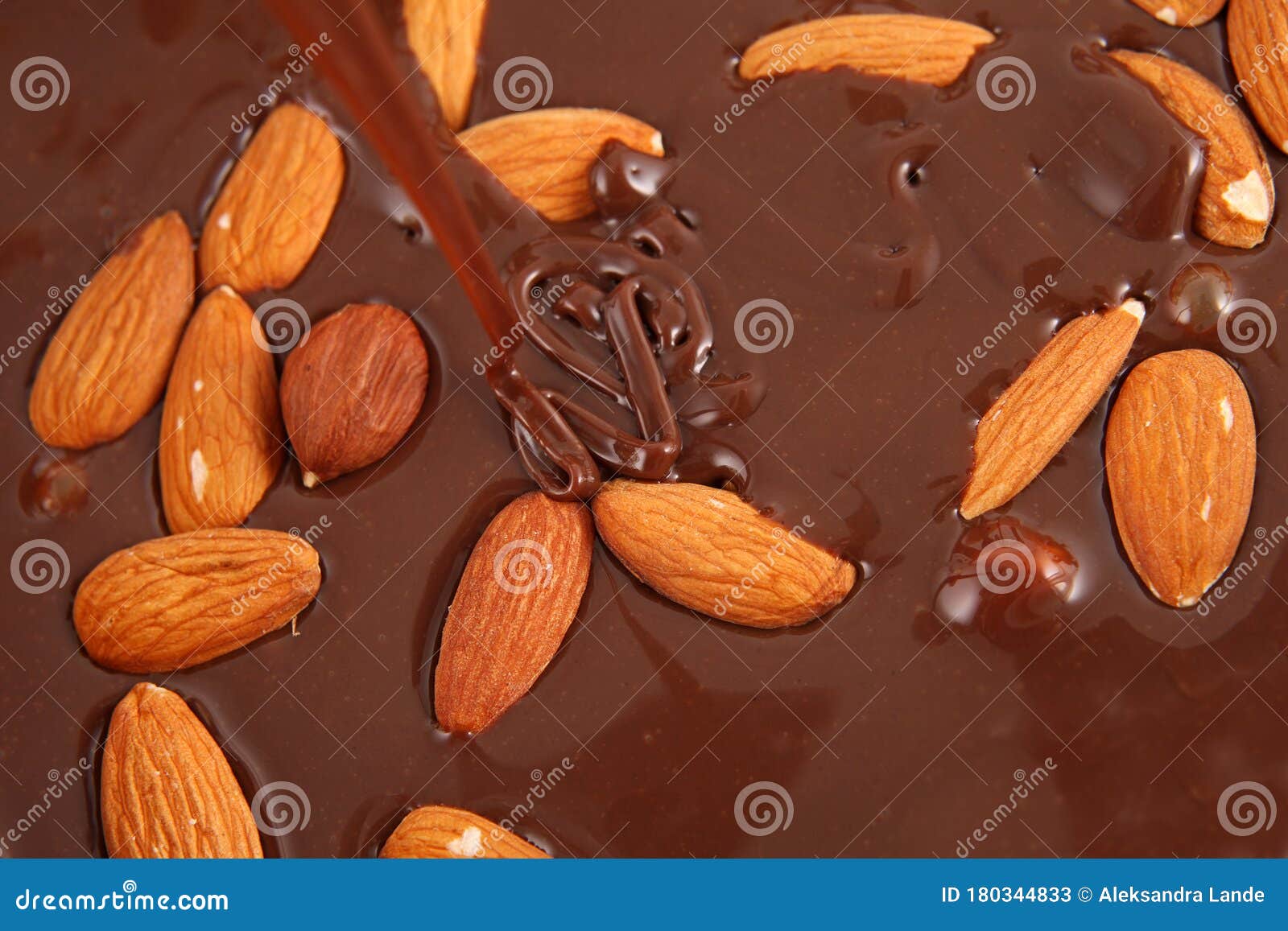 Hot Melted Chocolate and Almond Nuts Stock Image Image of cocoa
