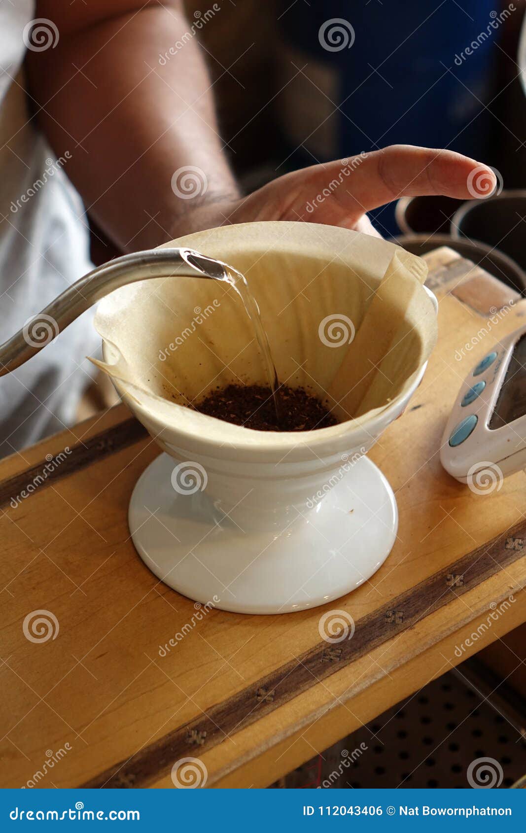 Pouring Hot Water into Coffee Drip Filter Stock Photo Image of drip, making 112043406