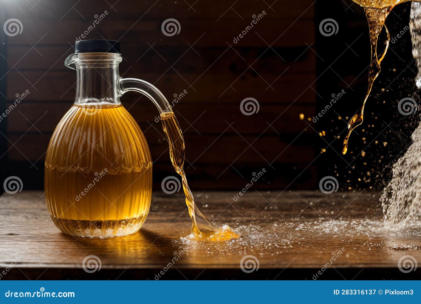 A Pouring Maple Syrup Bottle Transforming into a Golden Waterfall Stock