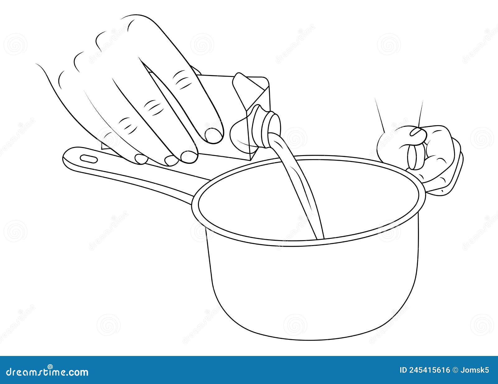 Pouring Milk into a Saucepan. Carton of Milk in Hand. Vector Sketch ...