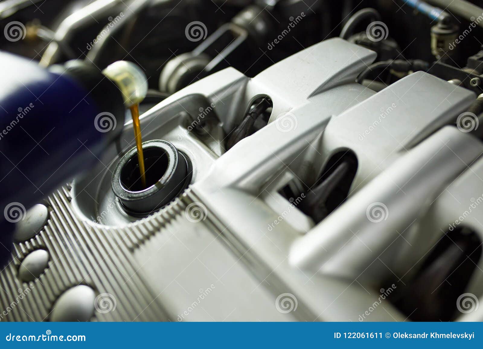 Pouring Oil To Car Engine, Close Up Stock Image Image of motor, color