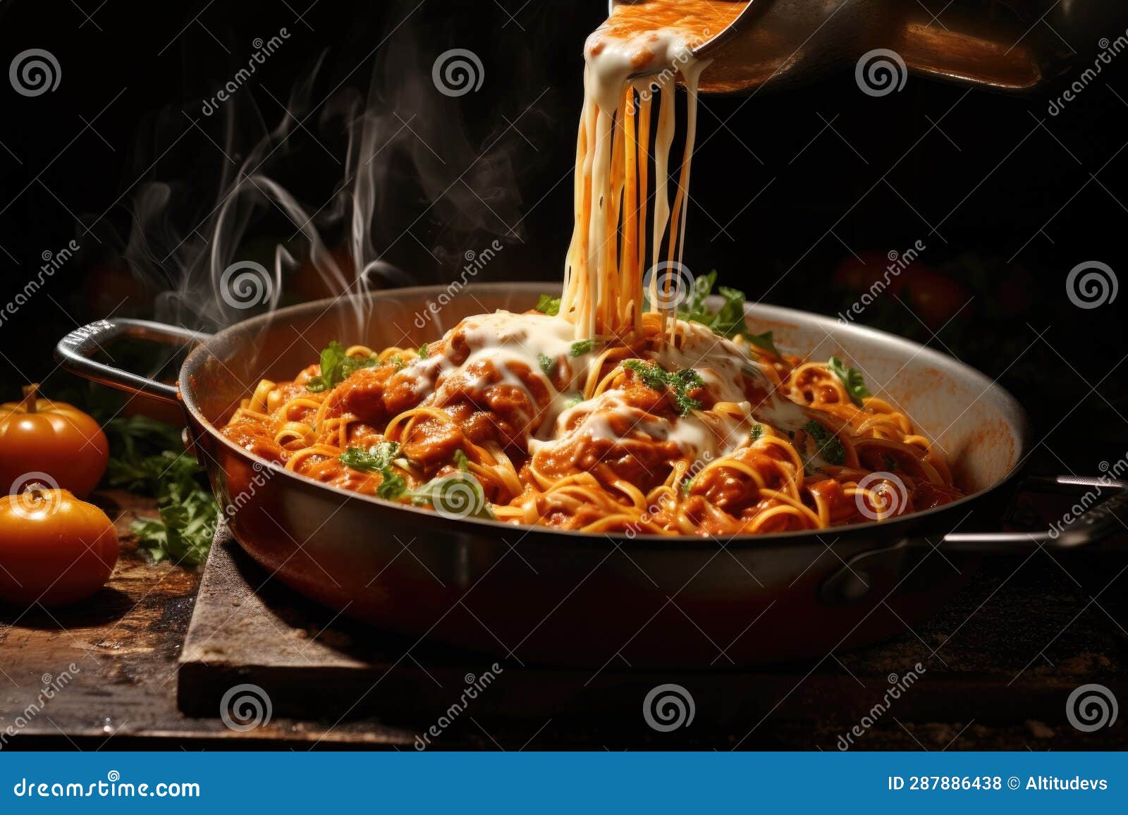 Pouring Tomato Sauce Onto Freshly Cooked Pasta Stock Photo Image of