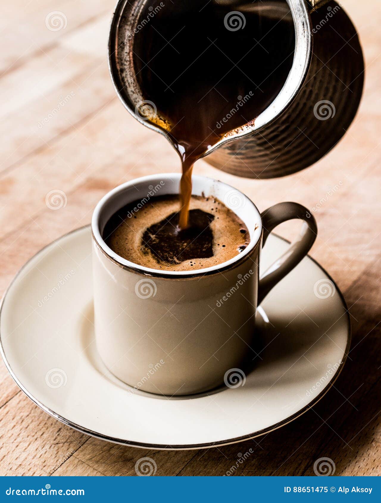 Pouring Turkish Coffee into the Cup. Stock Image Image of brown