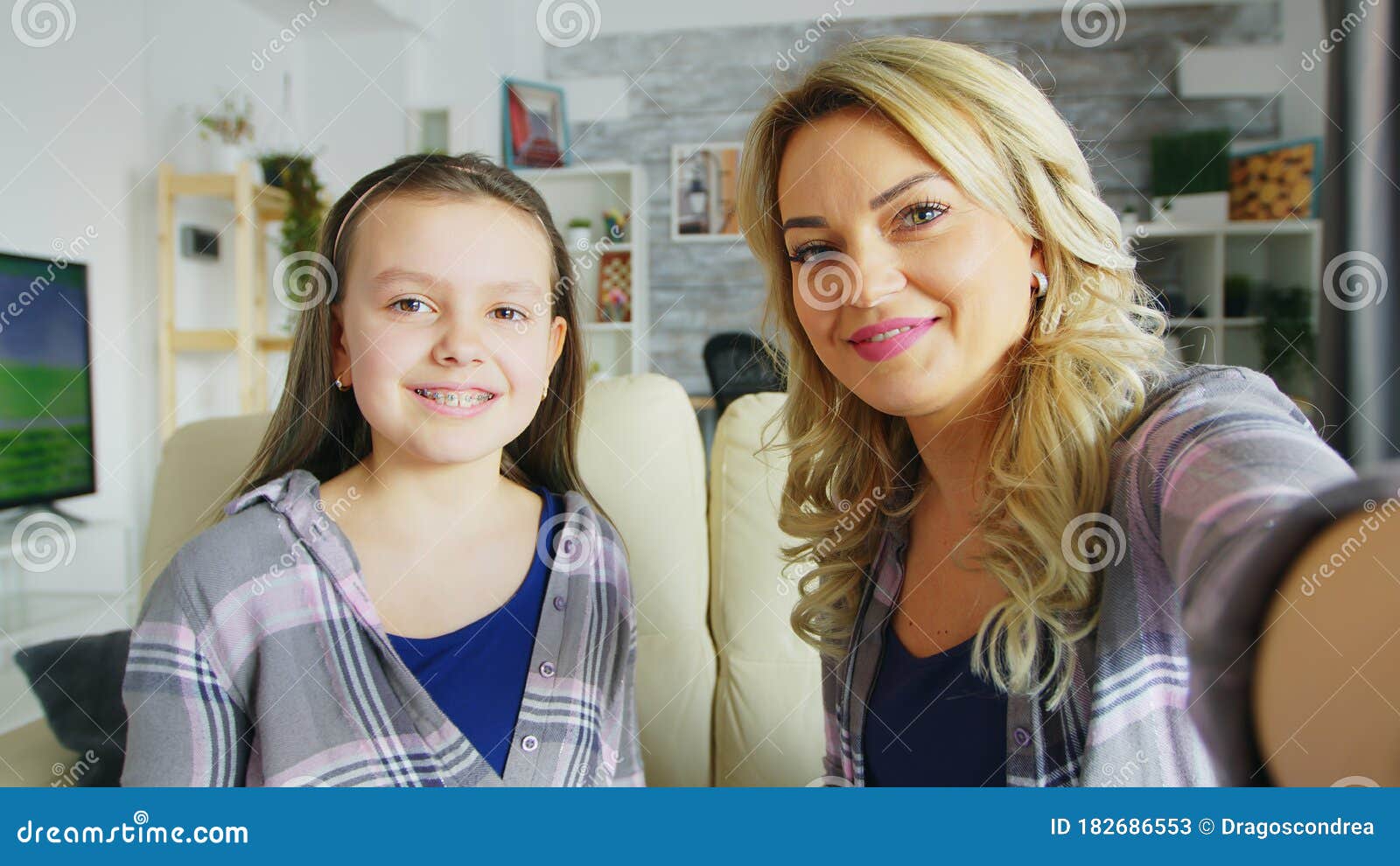Pov Of Happy Daughter With Braces And Her Mother Stock Image Image Of