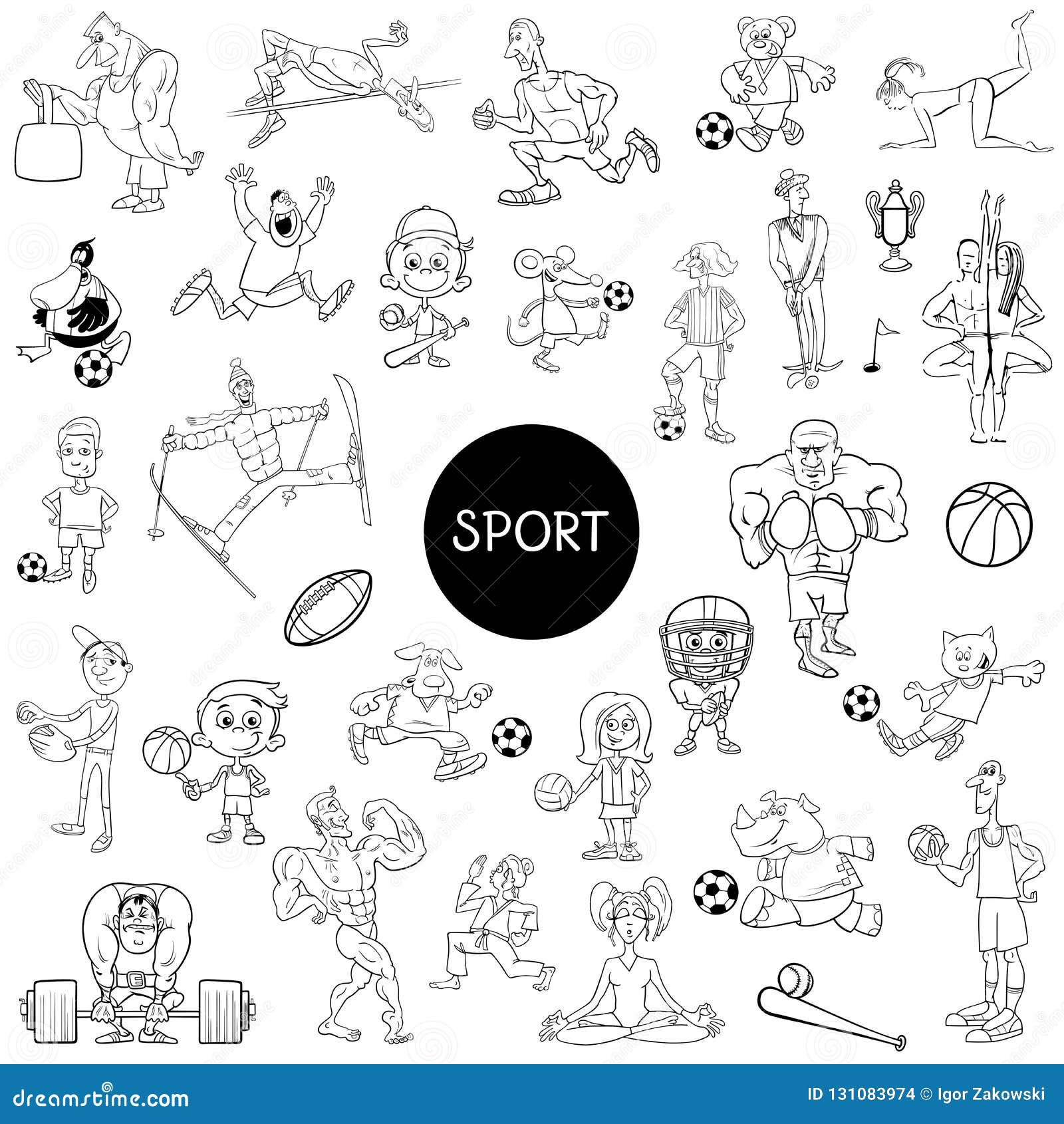Povos E Desenhos Animados Preto E Branco Dos Esportes Ilustração do Vetor -  Ilustração de livro, basquete: 131083974