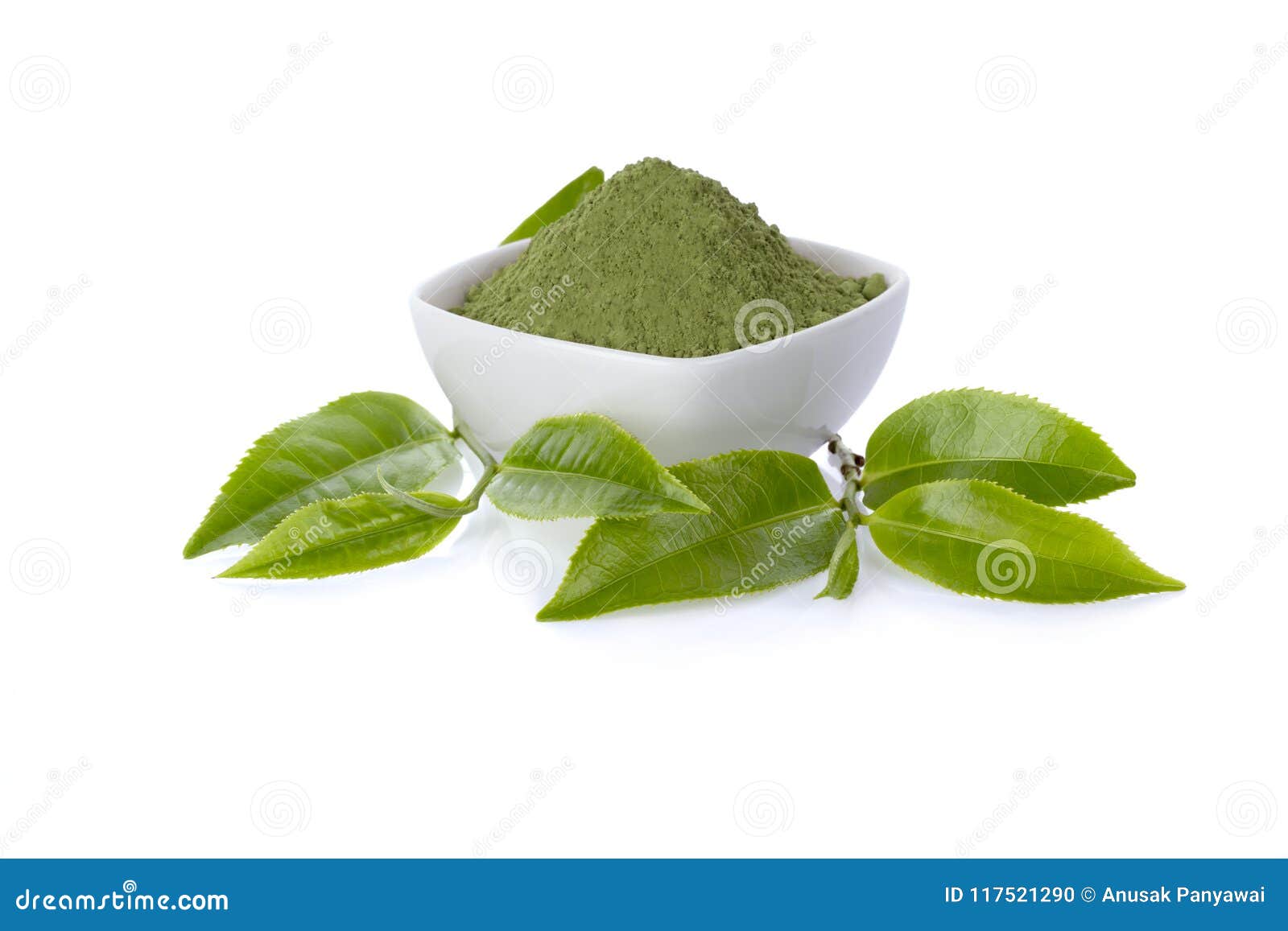 powder green tea and green tea leaf