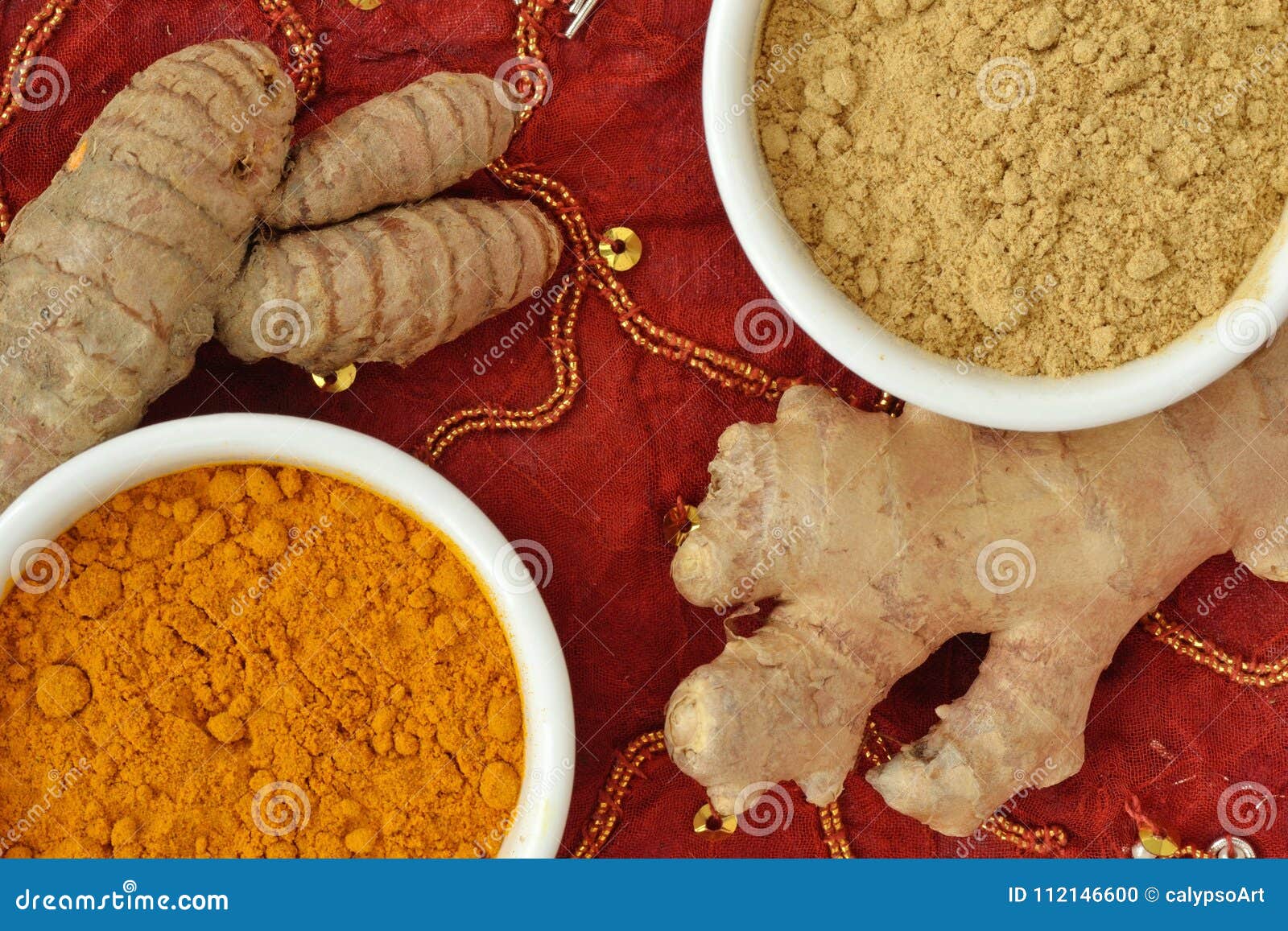 Powder and Roots of Turmeric and Ginger Stock Photo Image of