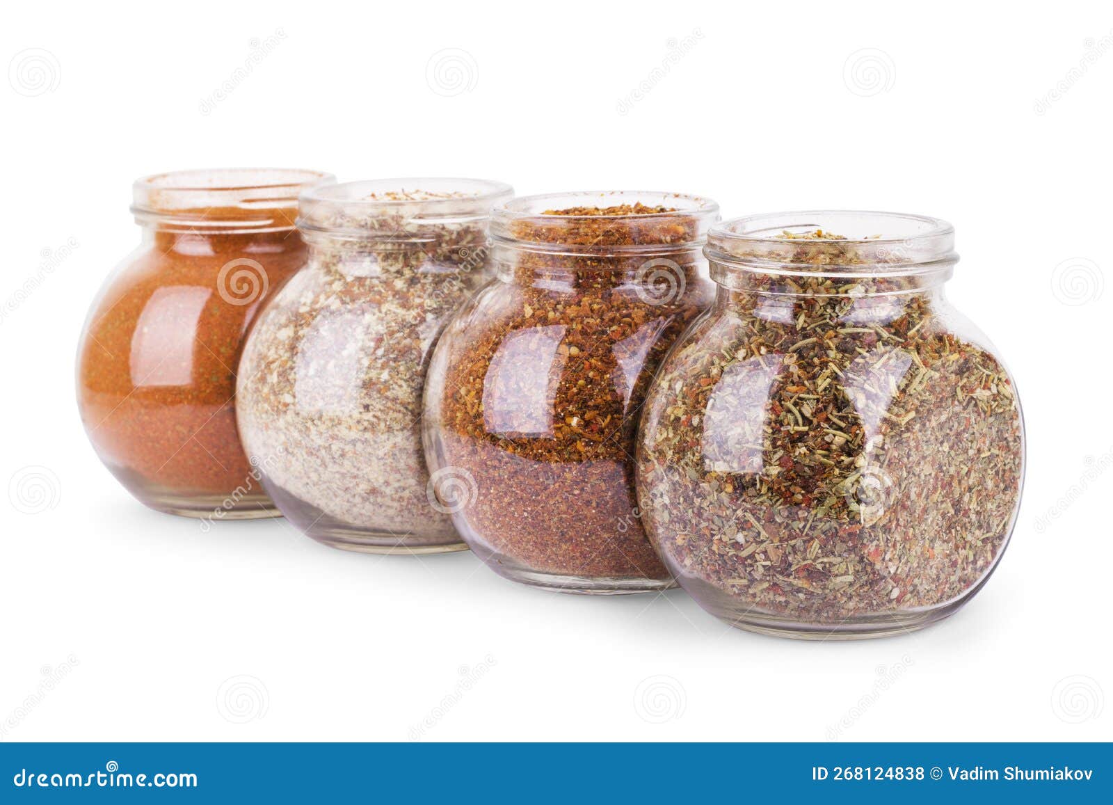 Powder Spices in Glass Jars Isolated on White Stock Photo Image of jars, aromatic 268124838