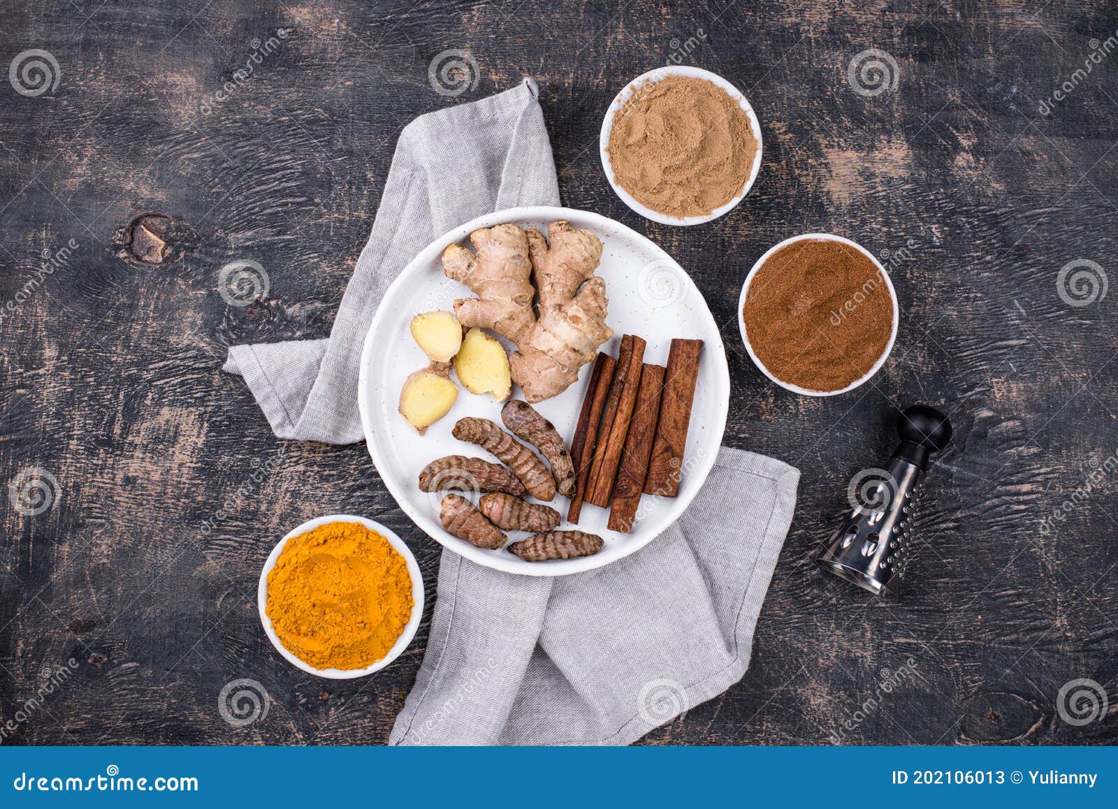 Powder of Turmeric, Cinnamon and Ginger Stock Image Image of herbal