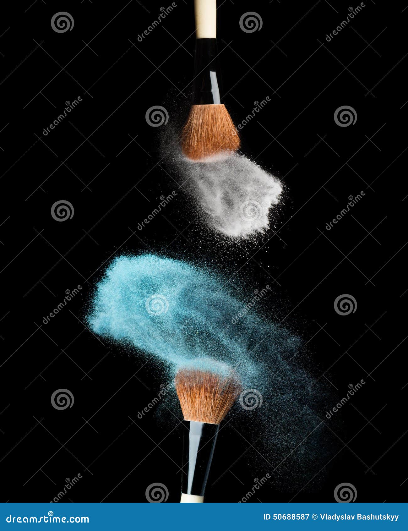 Powderbrush on Black Background with Blue Powder Stock Image Image of