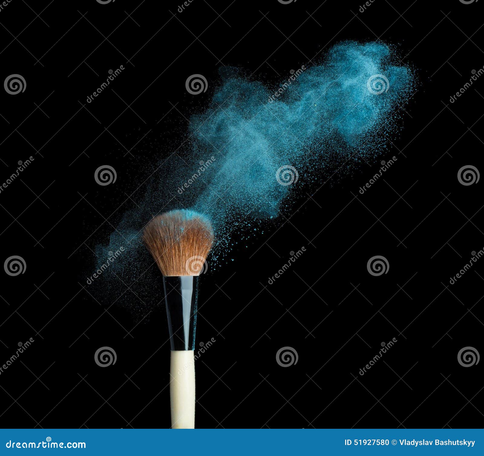 Powderbrush on Black Background with Blue Powder Stock Photo Image of