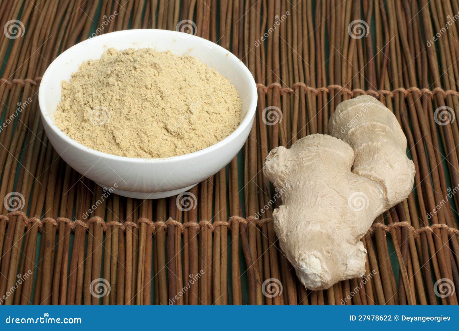Powdered Ginger in a Bowl and Whole Ginger Stock Photo Image of