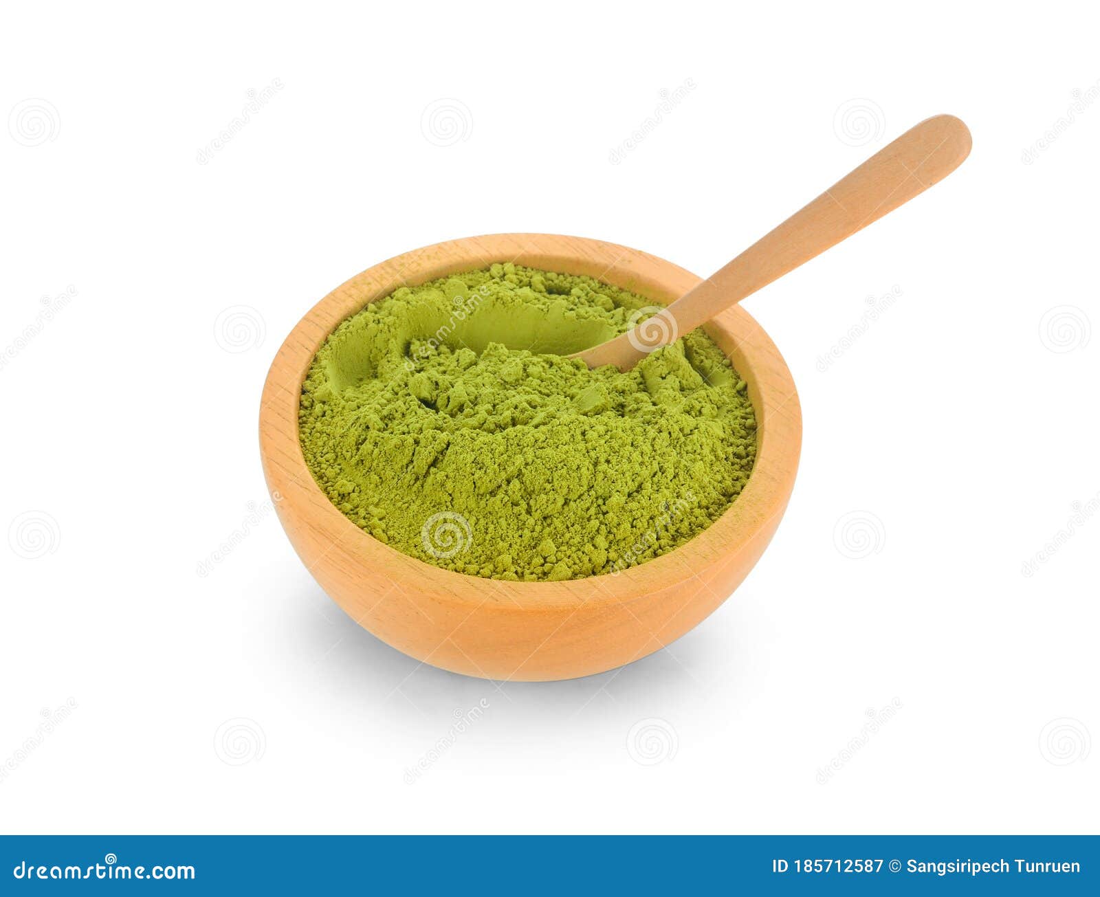 Powdered Matcha Green Tea in Bowl, Isolated on White Background Stock