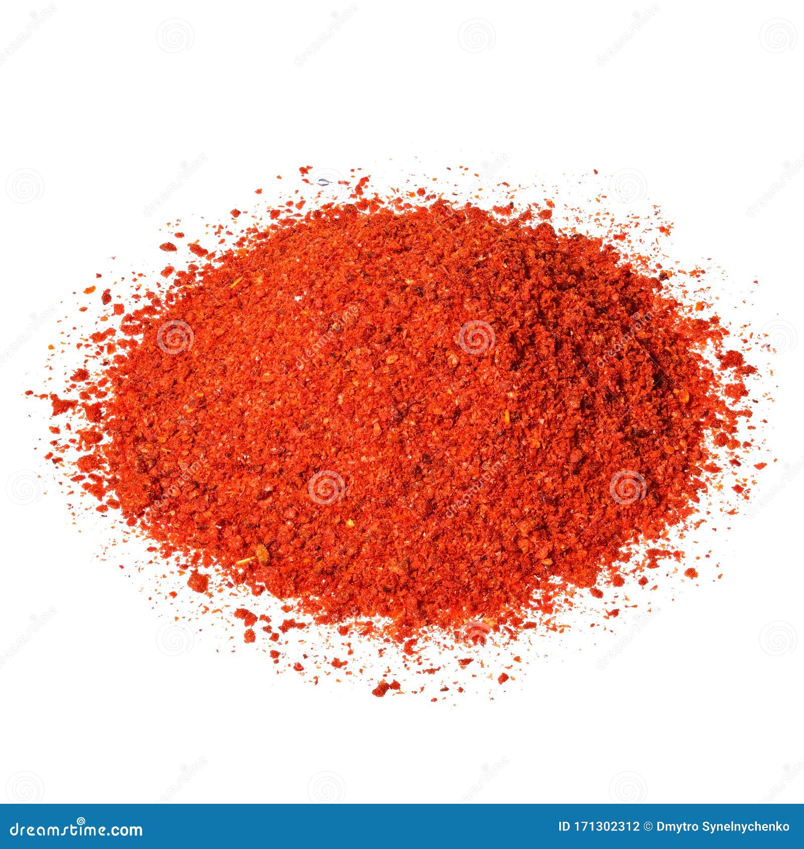 powdered pimienta roja red pepper pile  on white.