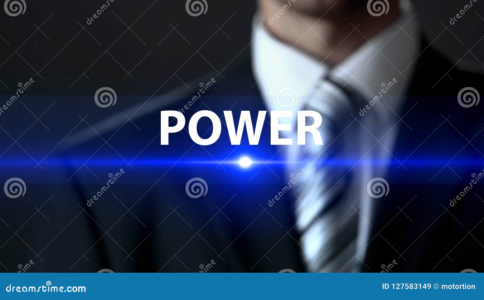 power, businessman in suit standing in front of screen, influence and strength