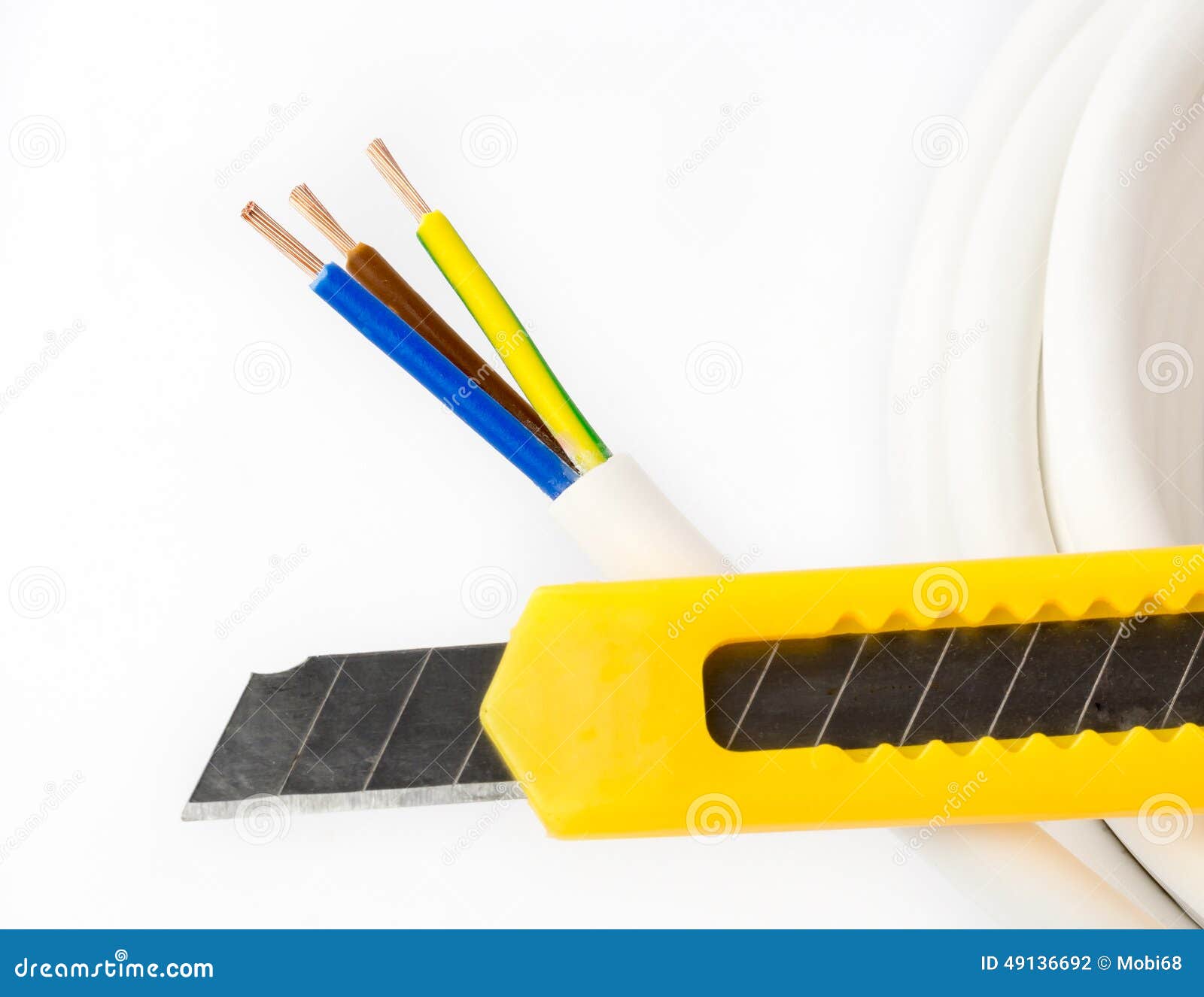Power cable and knife stock photo. Image of stripped 49136692