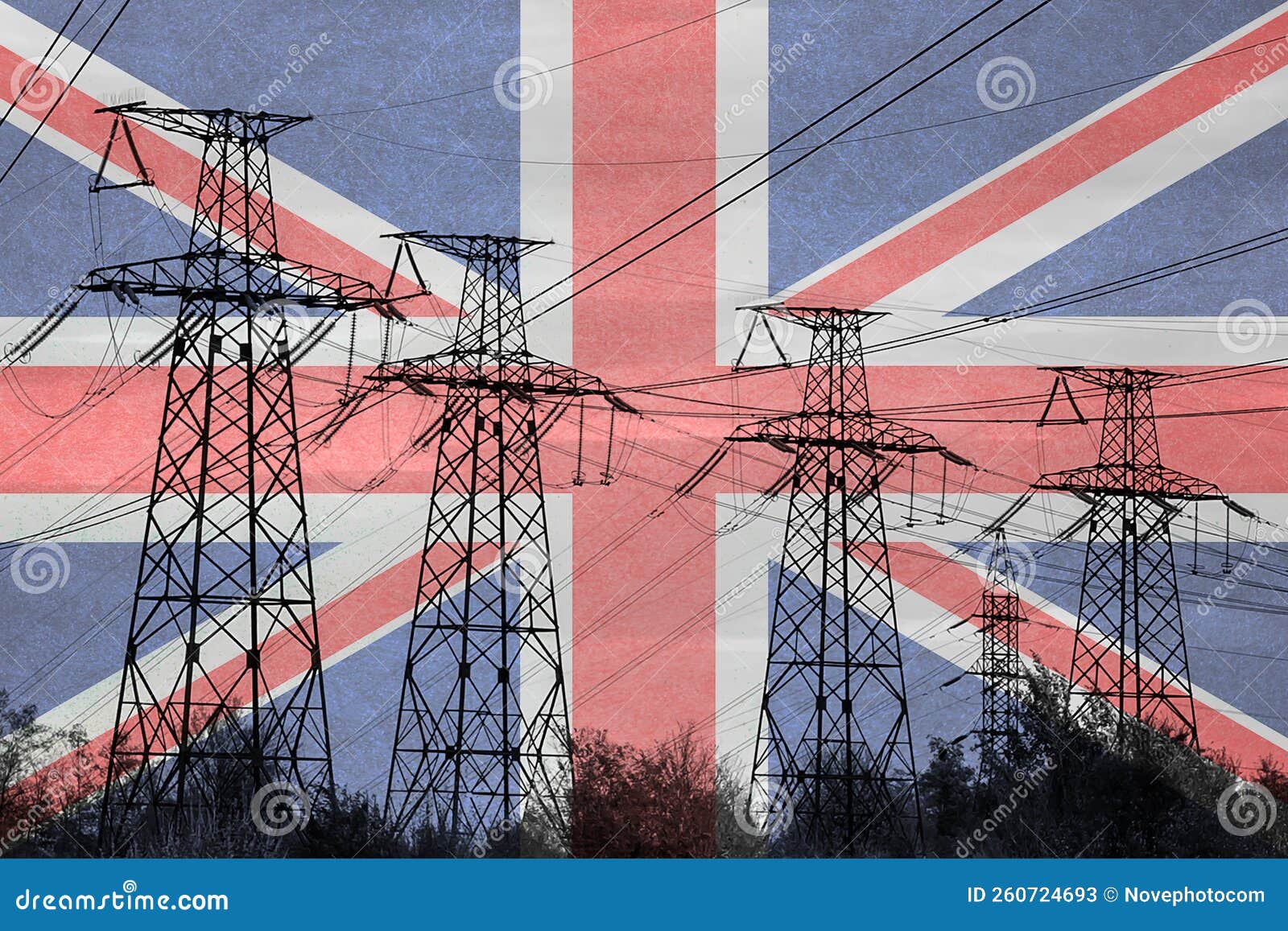 Power Line and Flag of Great Britain. Energy Crisis Stock Image Image