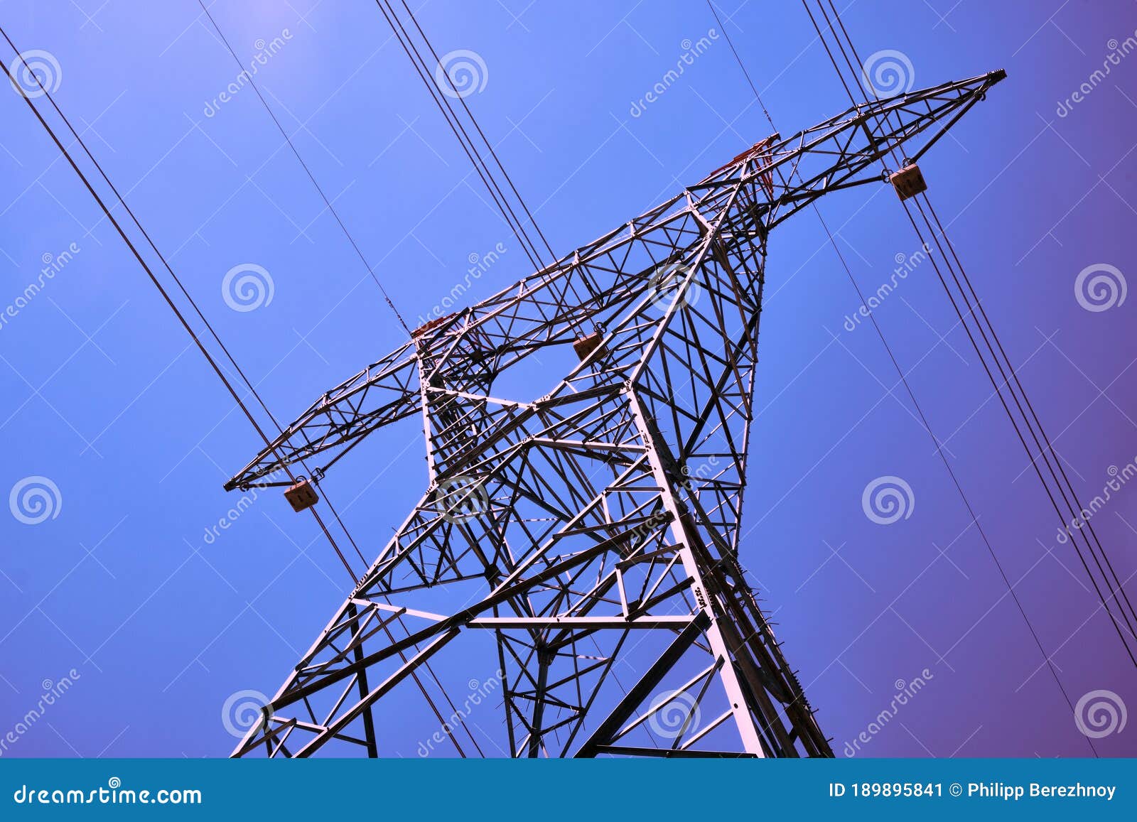 Power Line Metal Pylon with High Voltage Cables Stock Image Image of