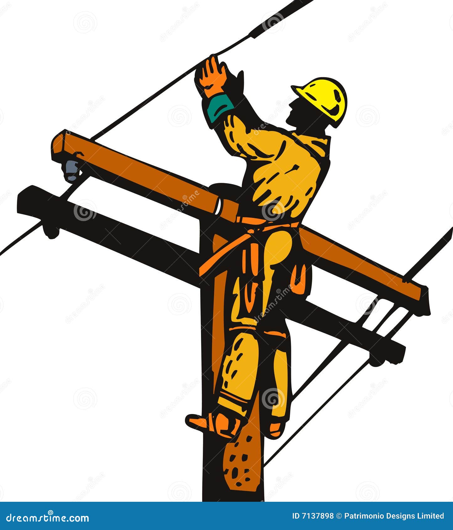 Power lineman at work stock illustration. Image of illustration 7137898
