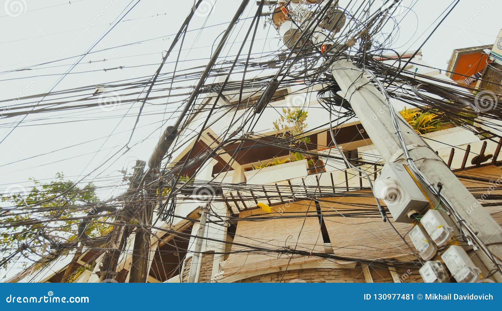 Power Lines in the City Streets of Boracay. Philippines. Stock Image