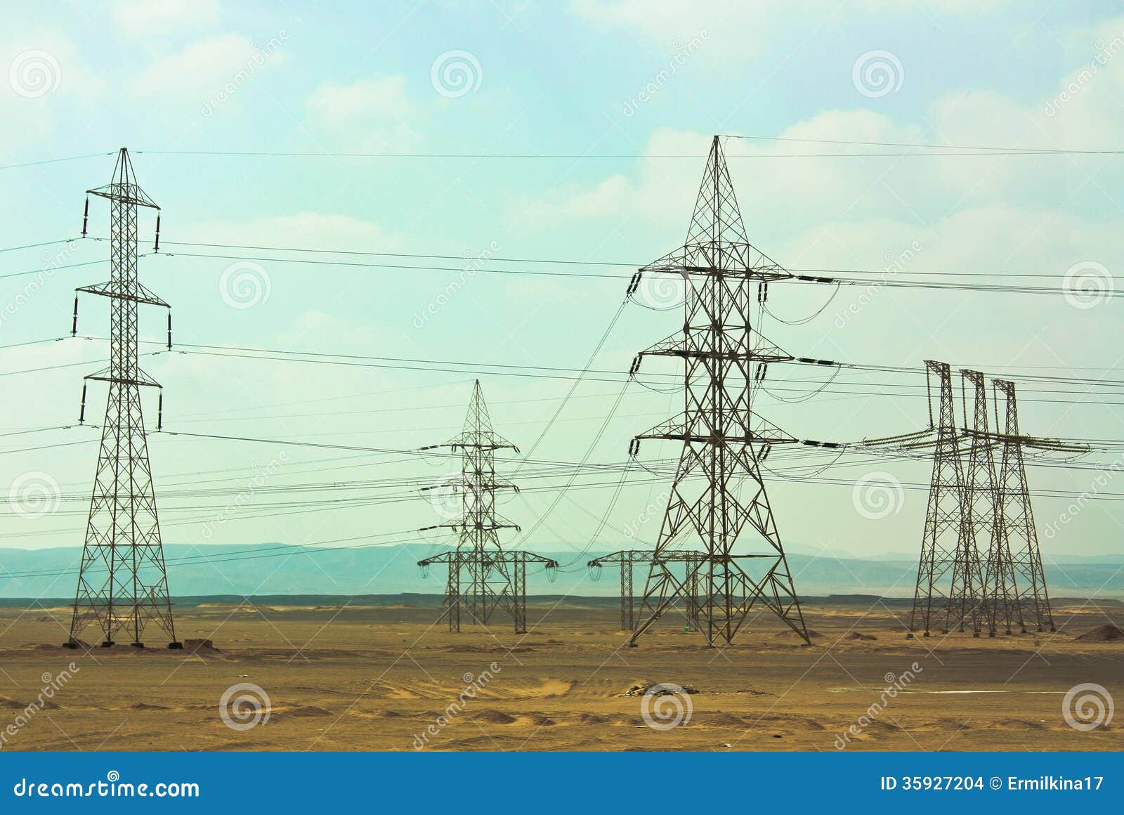 Power lines in Egypt stock photo. Image of move, carry 35927204