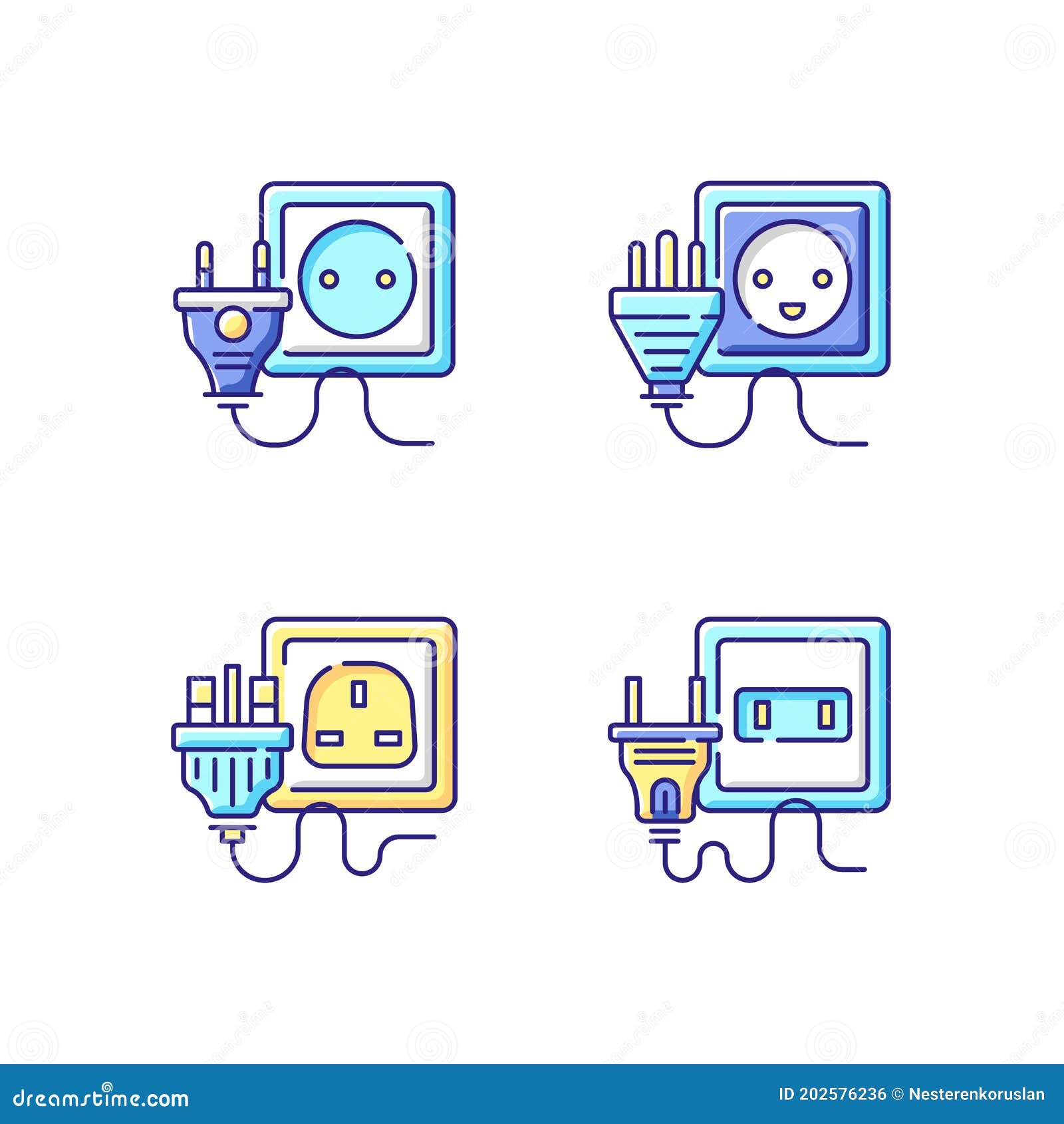 power outlet types rgb color icons set
