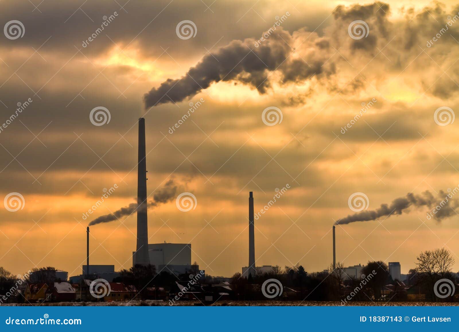 Power Plant with Burning Yellow Sky Behind Stock Image Image of