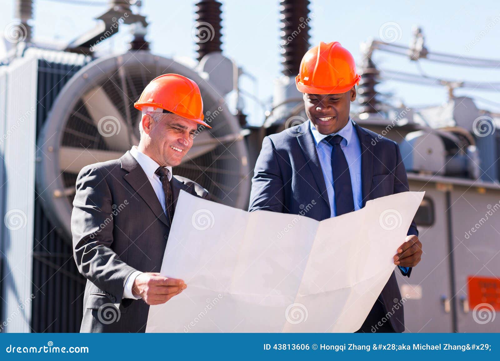 Power Plant Managers Holding Blueprint Stock Photo Image of business