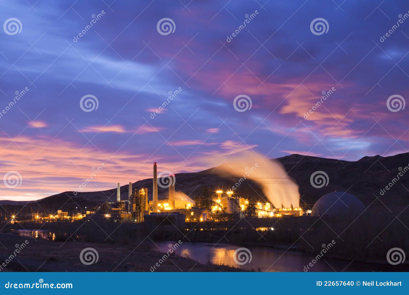Power Plant Sunrise stock photo. Image of dark, refinery 22657640