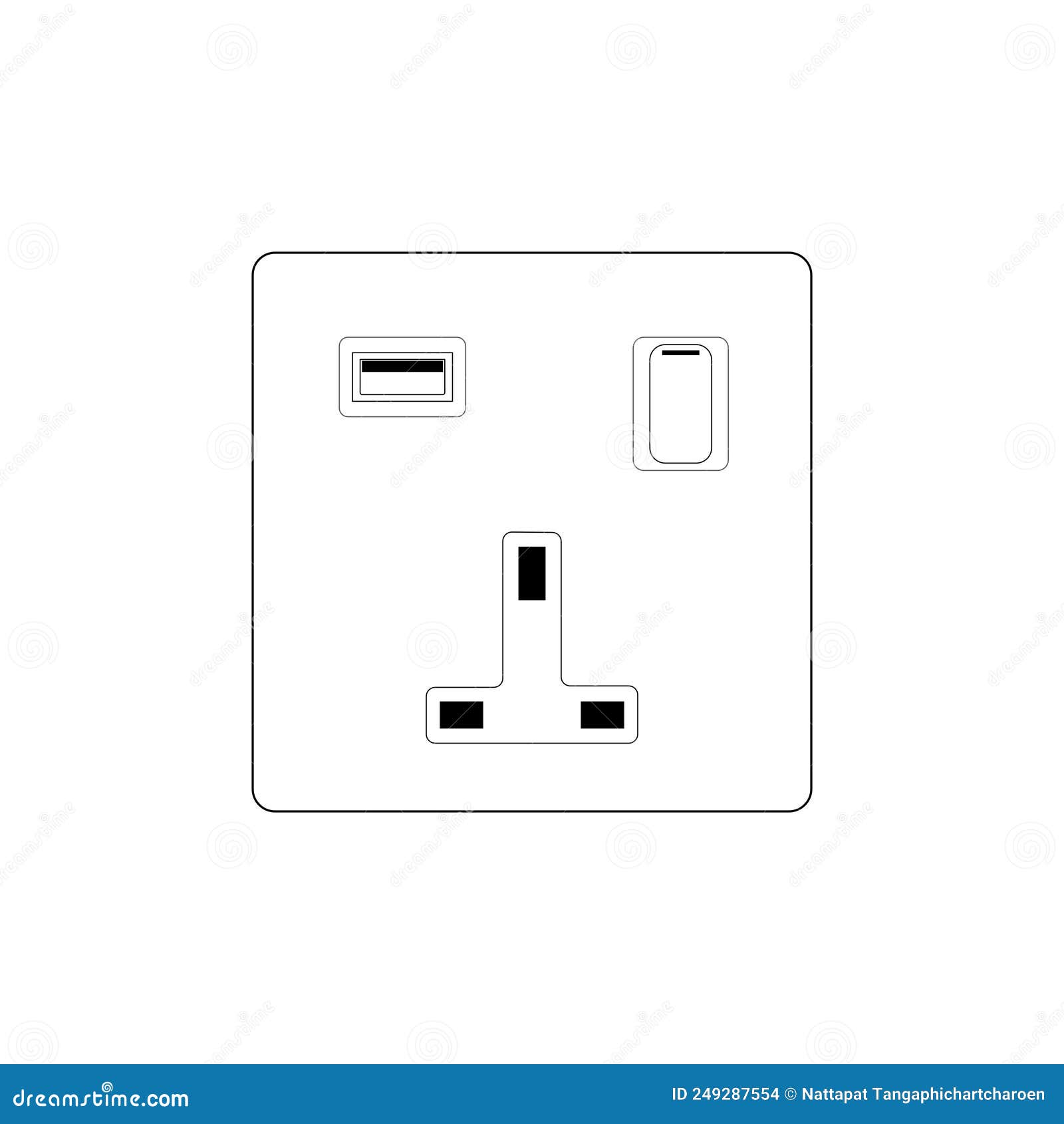 Power Plug Socket Outlet Type G with Usb with Switch Stock Vector