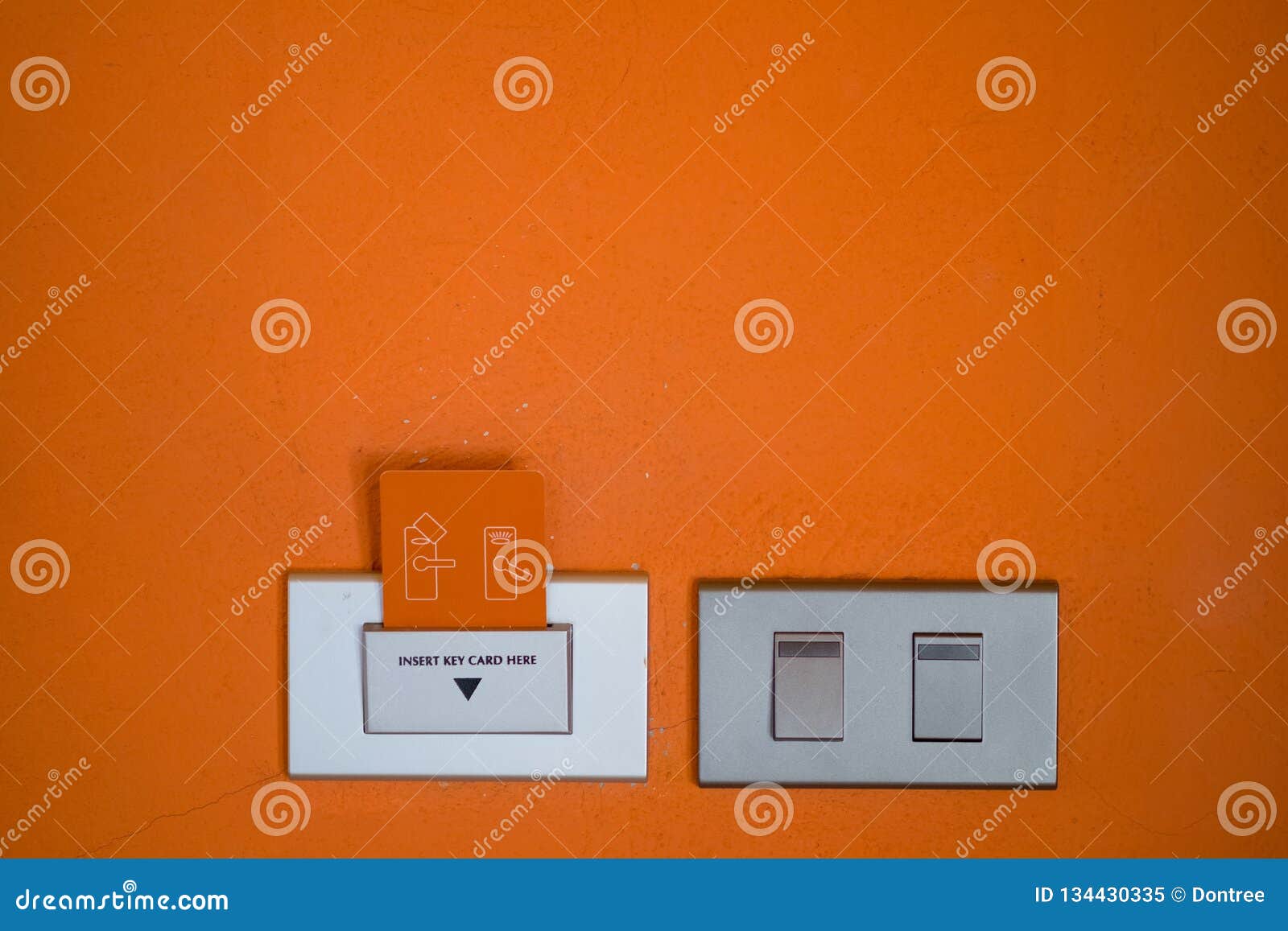 Power Switch and Key Card on Orange Cement Wall Stock Image Image of