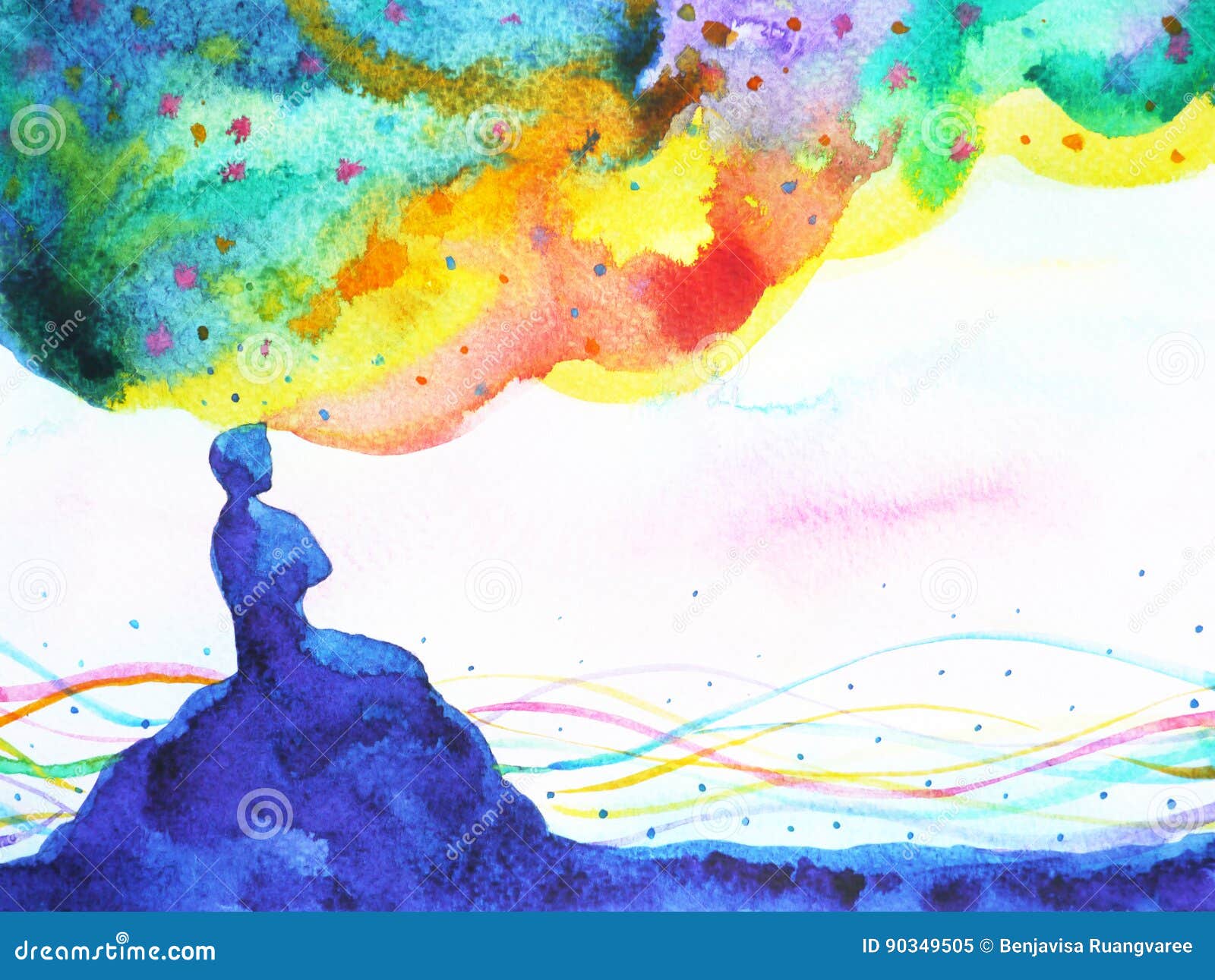 power of thinking, abstract imagination, world, universe inside your mind watercolor painting