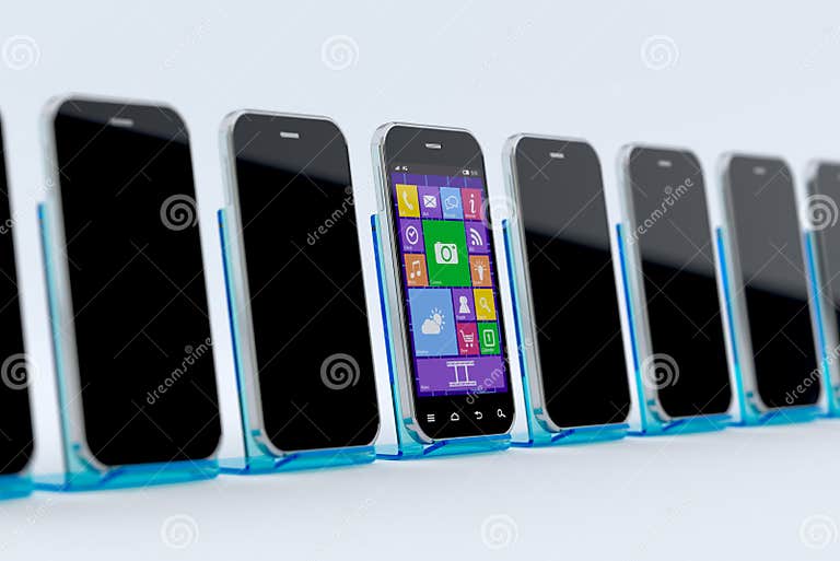 Powered Off Smart Phones and One Powered on Stock Illustration