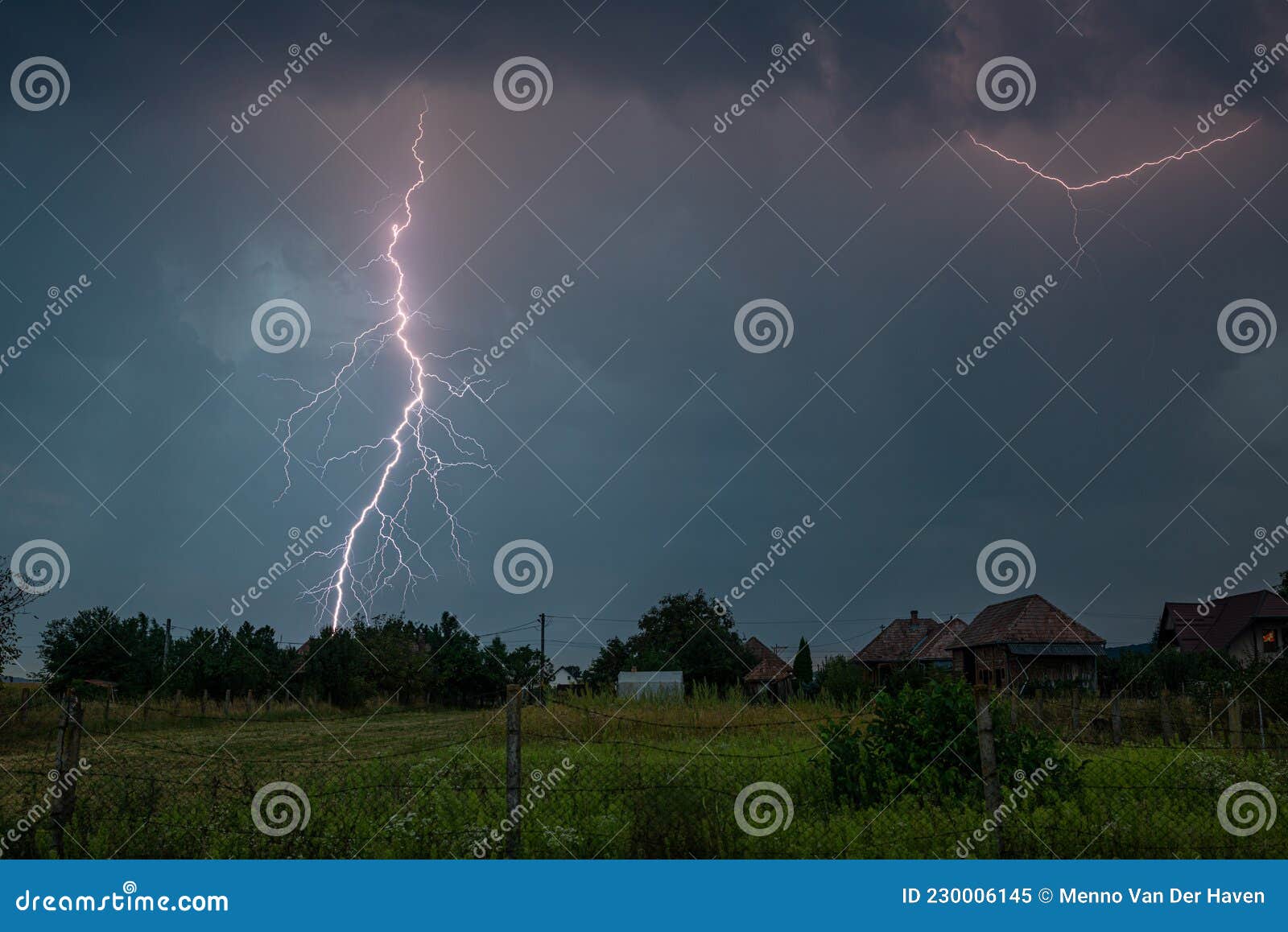 Dangerously Close Thunderbolt in the Landscape Stock Image - Image nature, clouds: 230006145