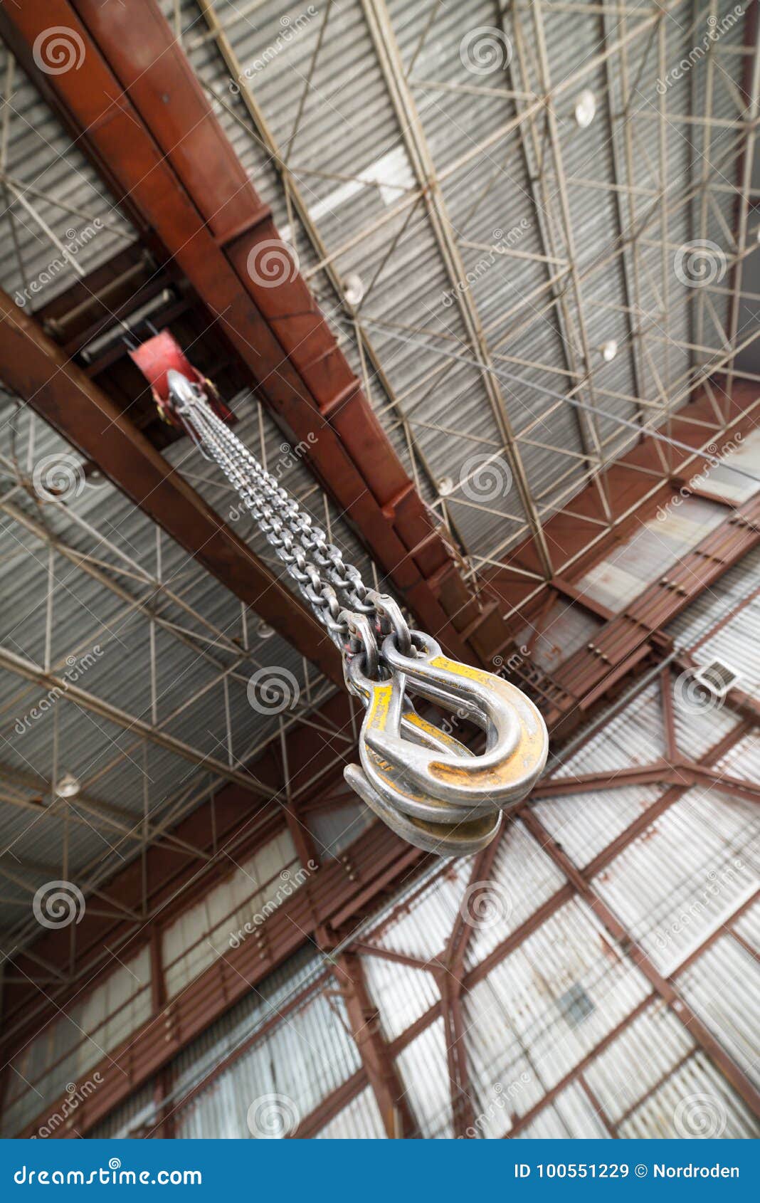 Powerful Cargo Hooks Hang On A Long Load Chain Stock Image