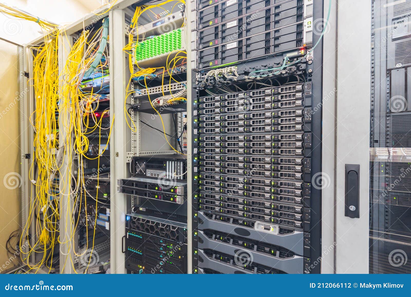 Powerful Computing Hardware Works in the Data Center Racks. Central