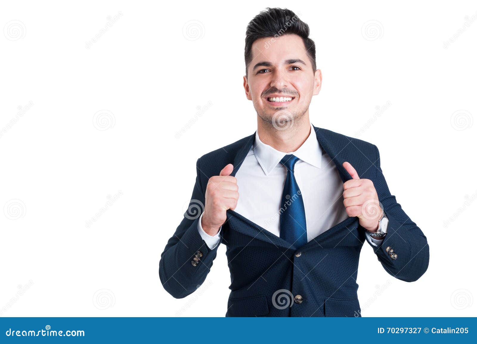 Powerful and Confident Young Salesman Opening His Suit Jacket Stock ...