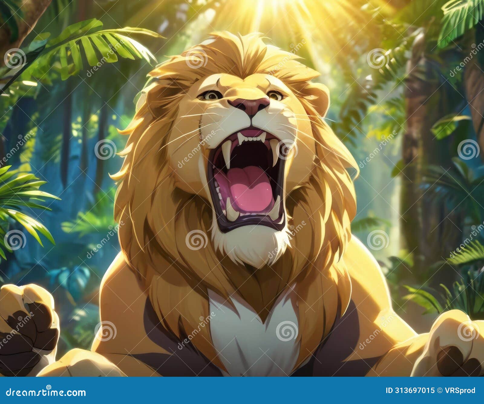 majestic lion roaring in jungle