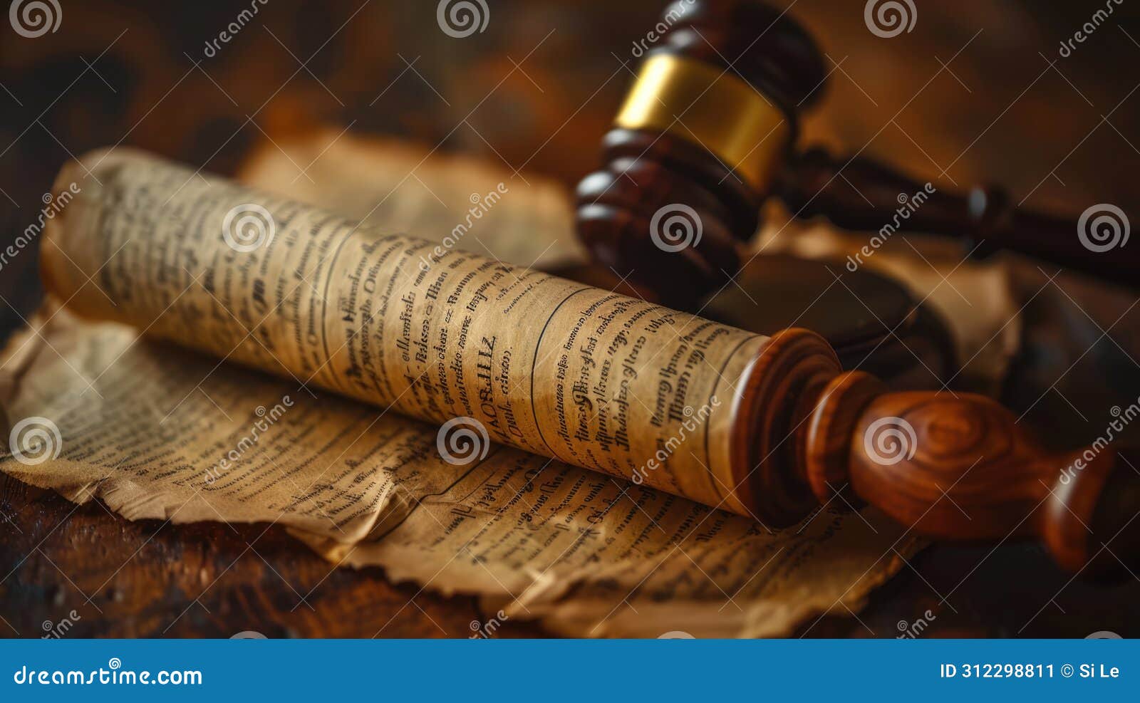 Legal Document Last Will and Testament with Gavel and Old Scroll in